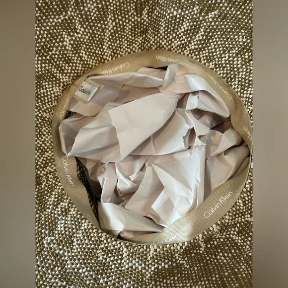 Calvin Klein Straw Sun Hat with Gold Highlights - EUC - Picture 6 of 9